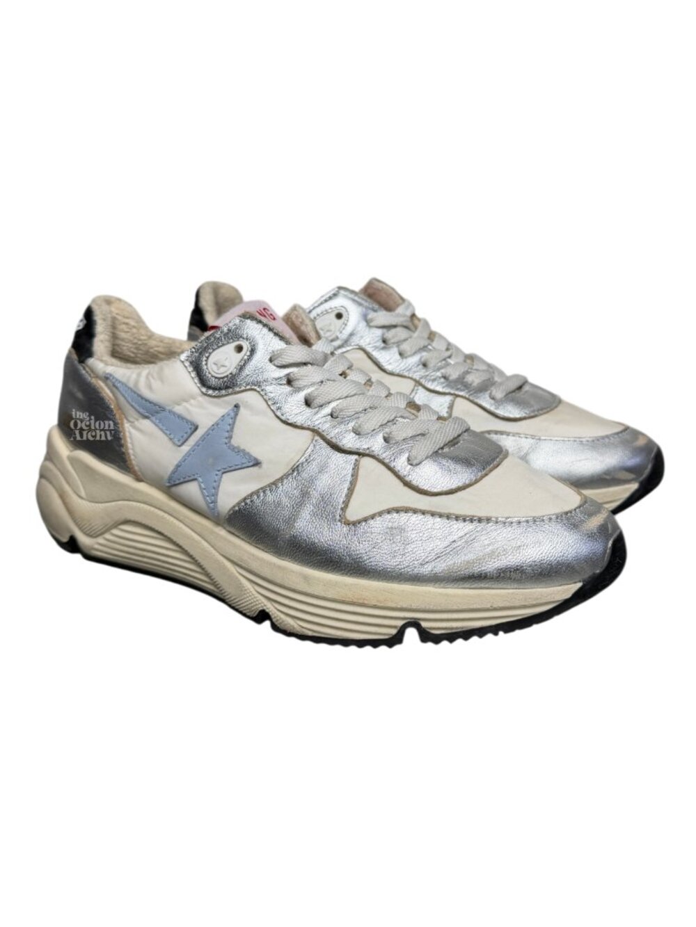 Size 39 Golden Goose Women's Running Sole Sneaker Silver/White/Blue Fog/Black - Picture 1 of 10